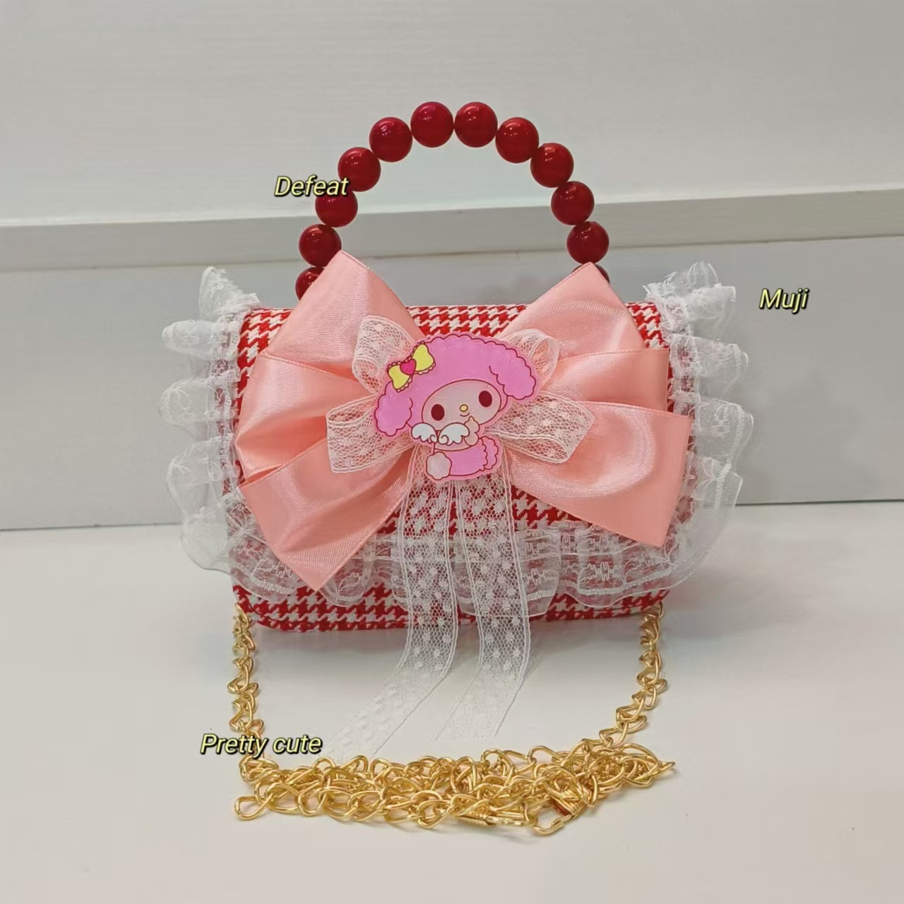 Melody Pearl handbag, crossbody loose change accessory, small square bag, chain cartoon bag, bow, children's chain bag Application Scenario