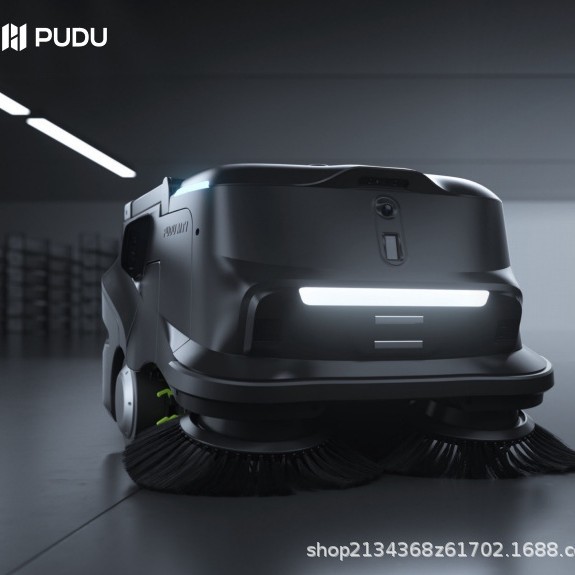 The Pudu MT1 intelligent sweeping robot is a commercial sweeping and suction robot for workshops and warehouses full figure