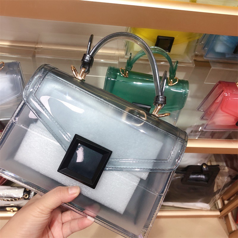 Clearance jelly bag, transparent pvc women's bag, gradient color small square bag, handbag, single-shoulder crossbody women's bag in stock details Picture