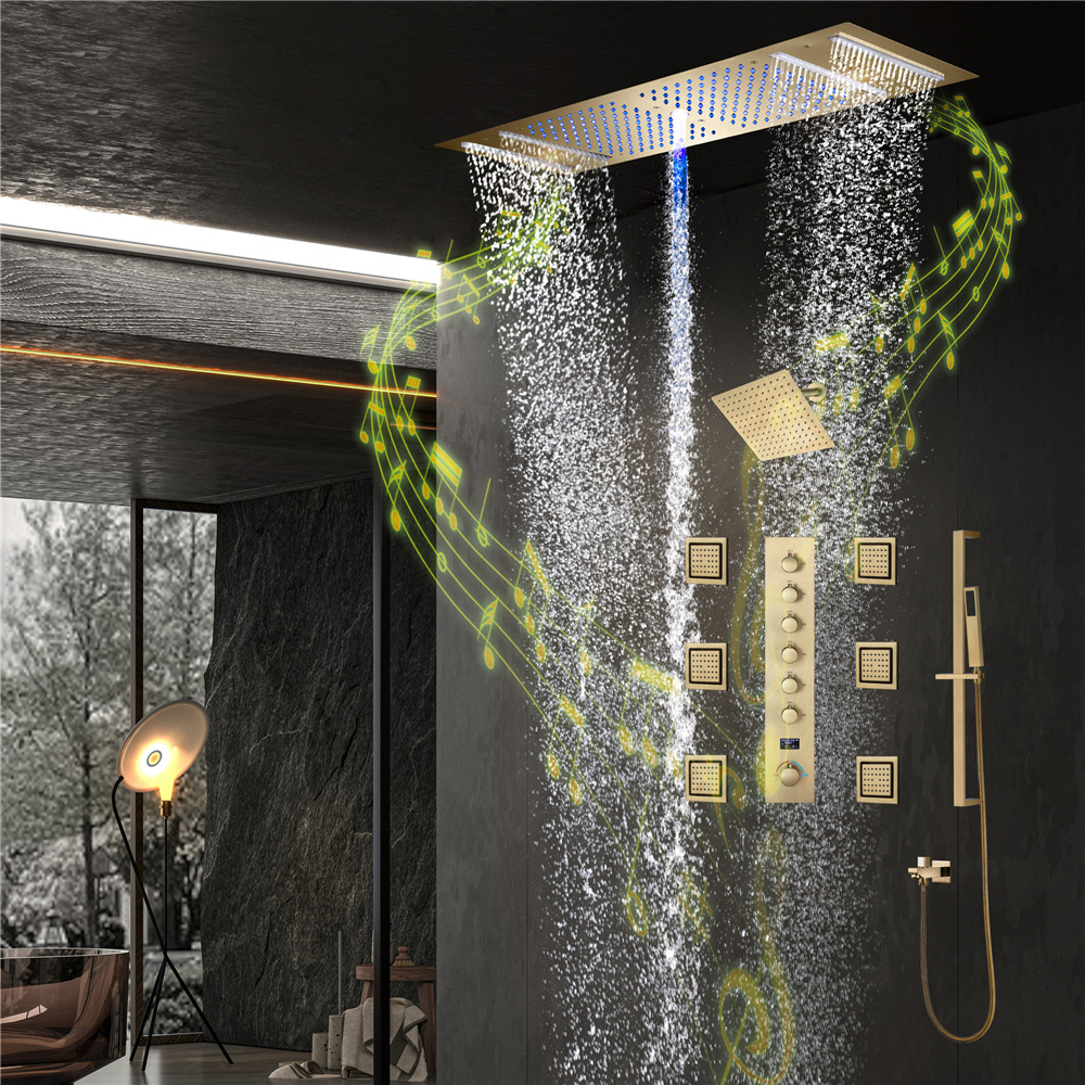HIDEEP bathroom showerhead set 36* 12-inch LED music embedded top spray digital display cold and heat control valve full figure