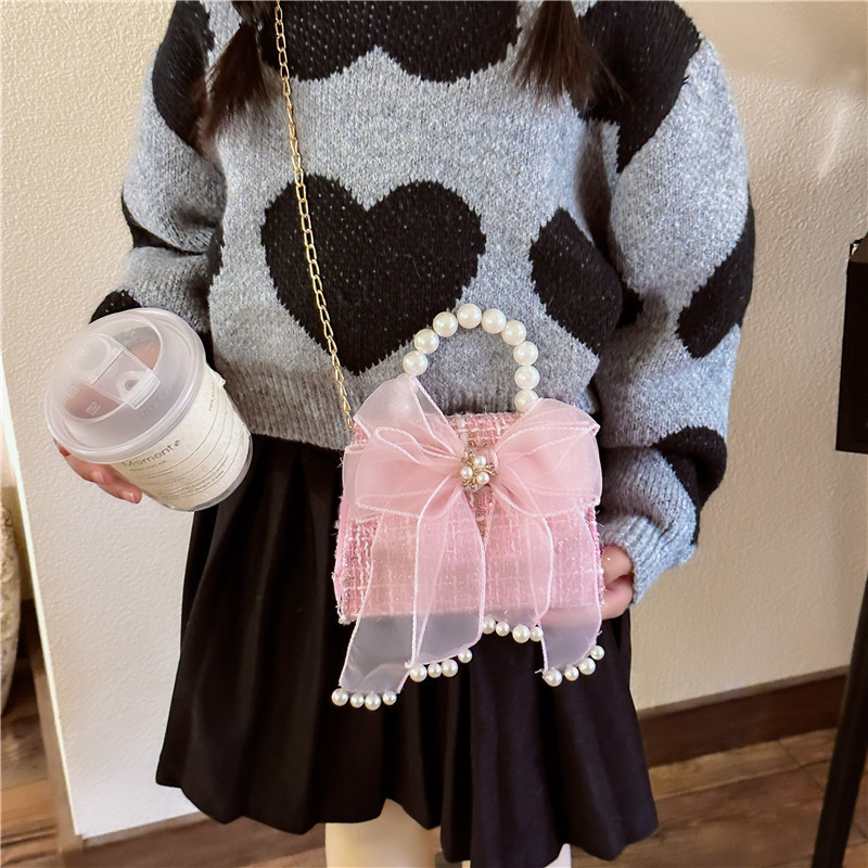 Fashionable and trendy children's bag, stylish little Chanel bow new handbag, girls' loose change crossbody bag, cross-border details Picture