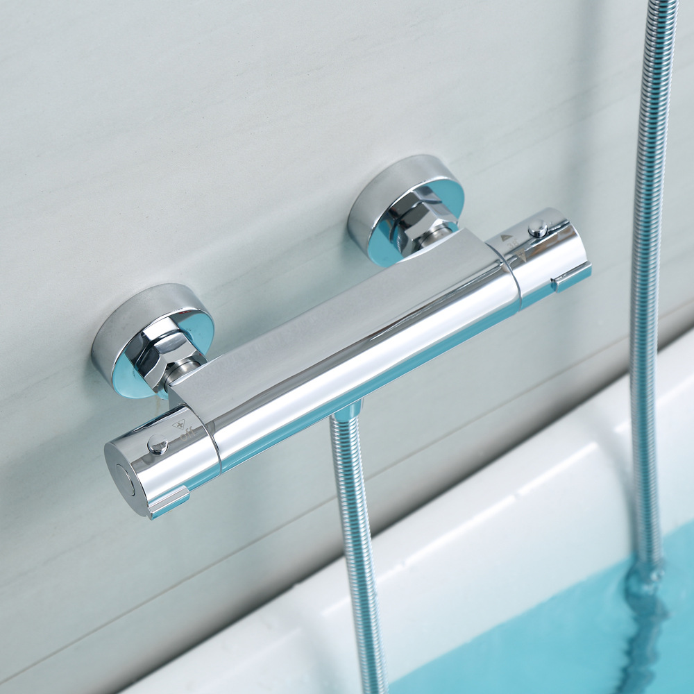All-copper bathroom cold and hot constant temperature mixing valve, simple temperature control shower faucet, wall-mounted bathtub shower head set Specification drawing
