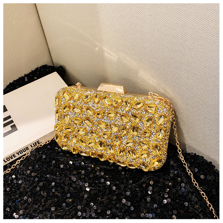 New cross-border full-diamond shiny bags, diamond-encrusted clutch bags, dinner bags, wedding banquet bags, party bags, small square bags and women's bags Item Picture