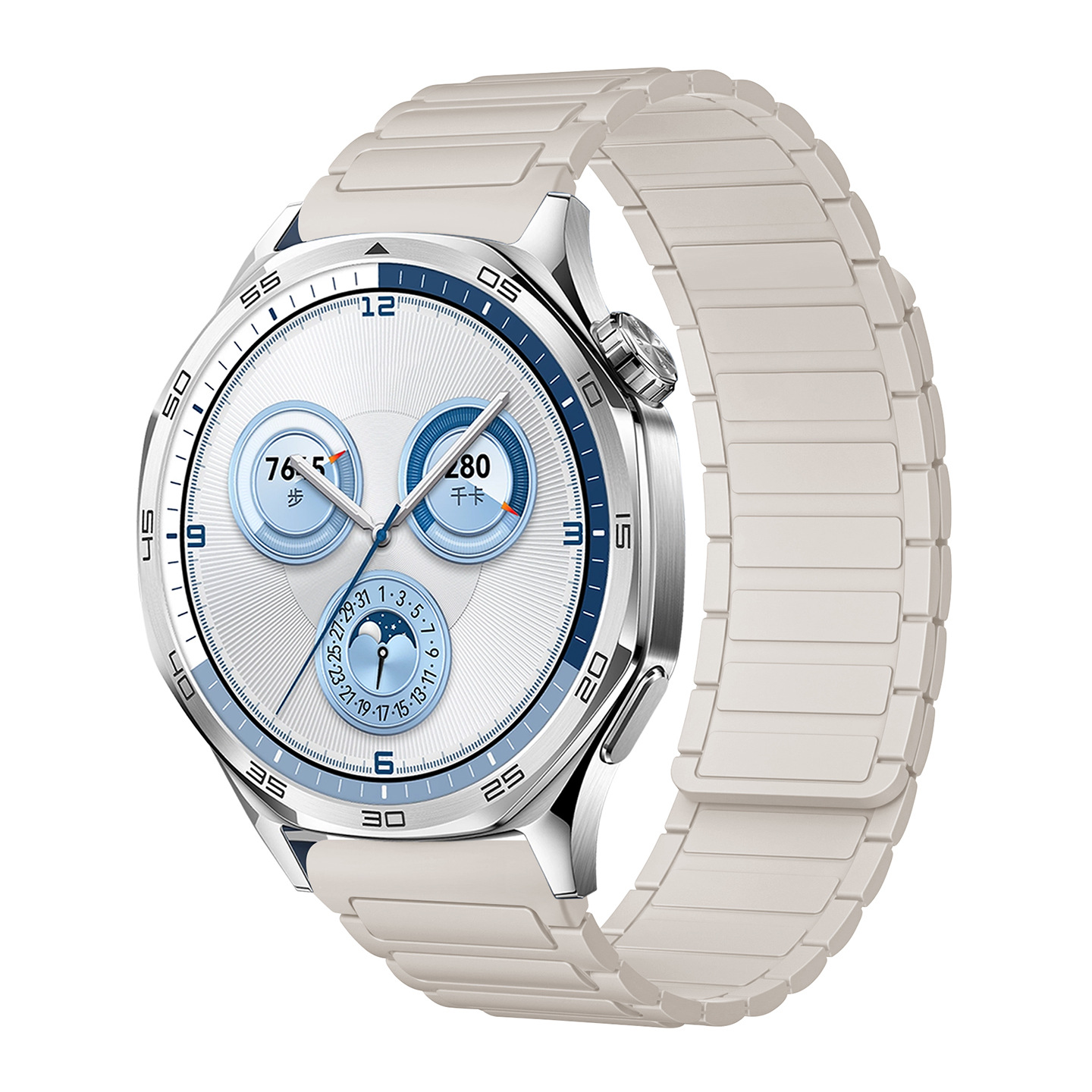 The watch4567 Armored I-shaped three-bead silicone magnetic watch strap is suitable for Huawei gt3, GT4 and GT5 watches Item Picture