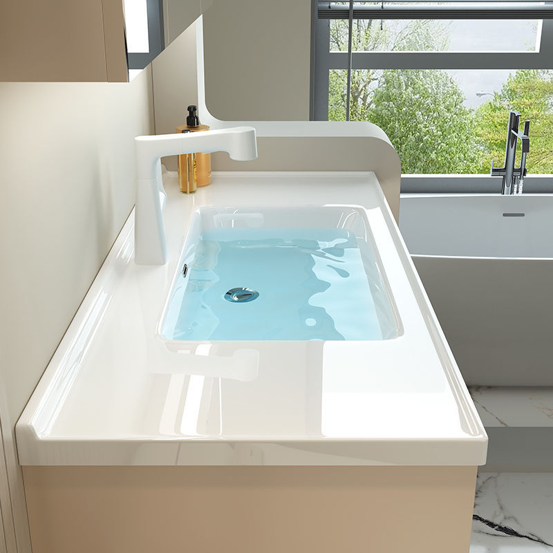 Paint-free cream bathroom cabinet, washbasin, solid wood smart washbasin, simple ceramic integrated full figure