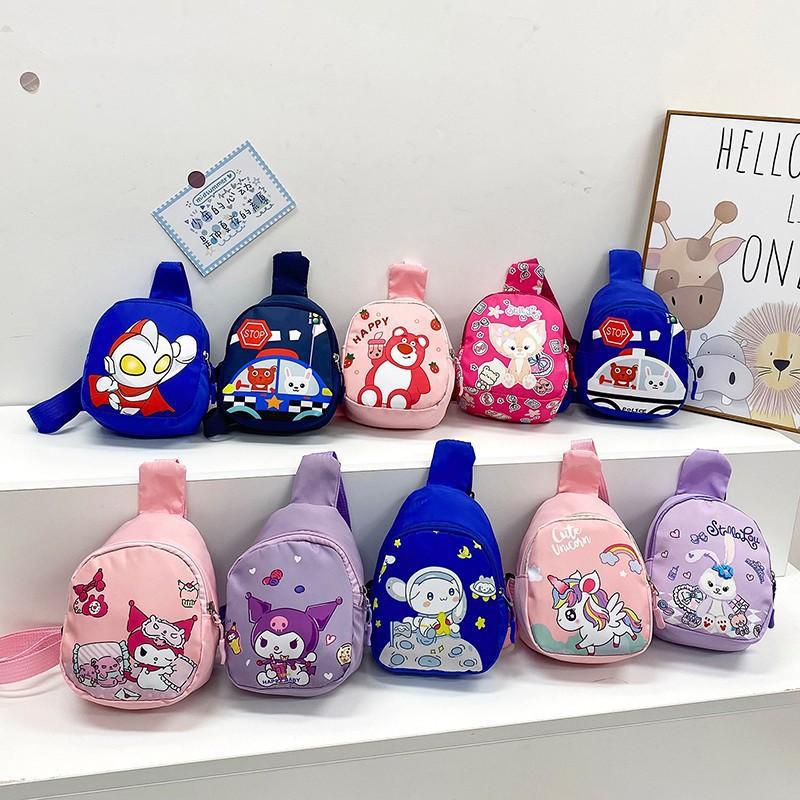 Cartoon color-blocking children's bags, summer new ins Korean version chest bags, boys' and girls' crossbody bags, small logo single-shoulder bags details Picture