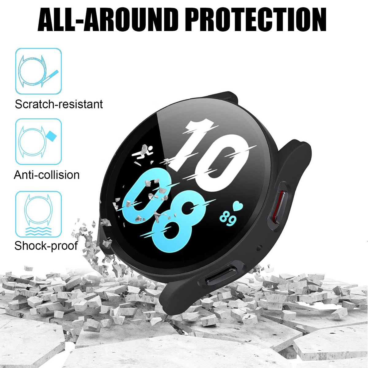 Applicable to Samsung galaxy watch7 FE matte watch case, Watch 6/5/PC case film integrated protective case Specification drawing