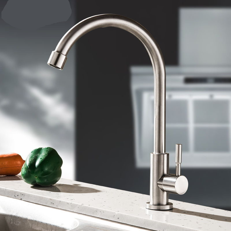 304 stainless steel single-cooling faucet, kitchen faucet wholesale, household engineering cross-border 4-point single-cooling large bend kitchen faucet Specification drawing