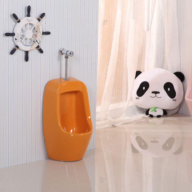 Kindergarten children's colored ceramic urinal, little boy standing urinal bowl, wall-mounted sensor urinal details Picture