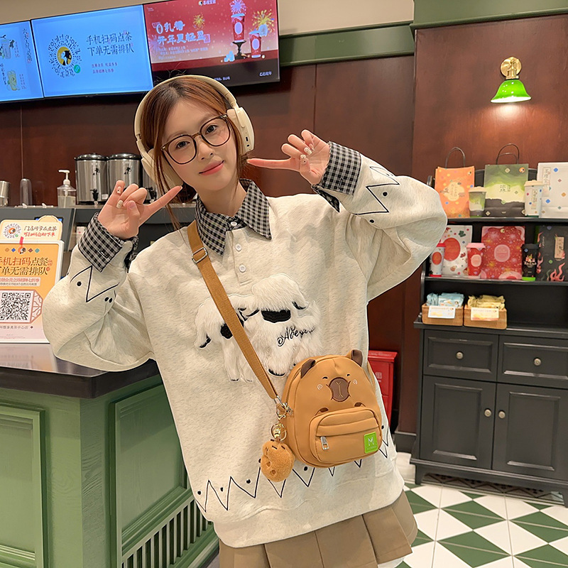 Japanese-style cute capybara single-shoulder bag 2025 new cartoon Capibara mini crossbody bag soft and cute little crossbody bag for girls details Picture