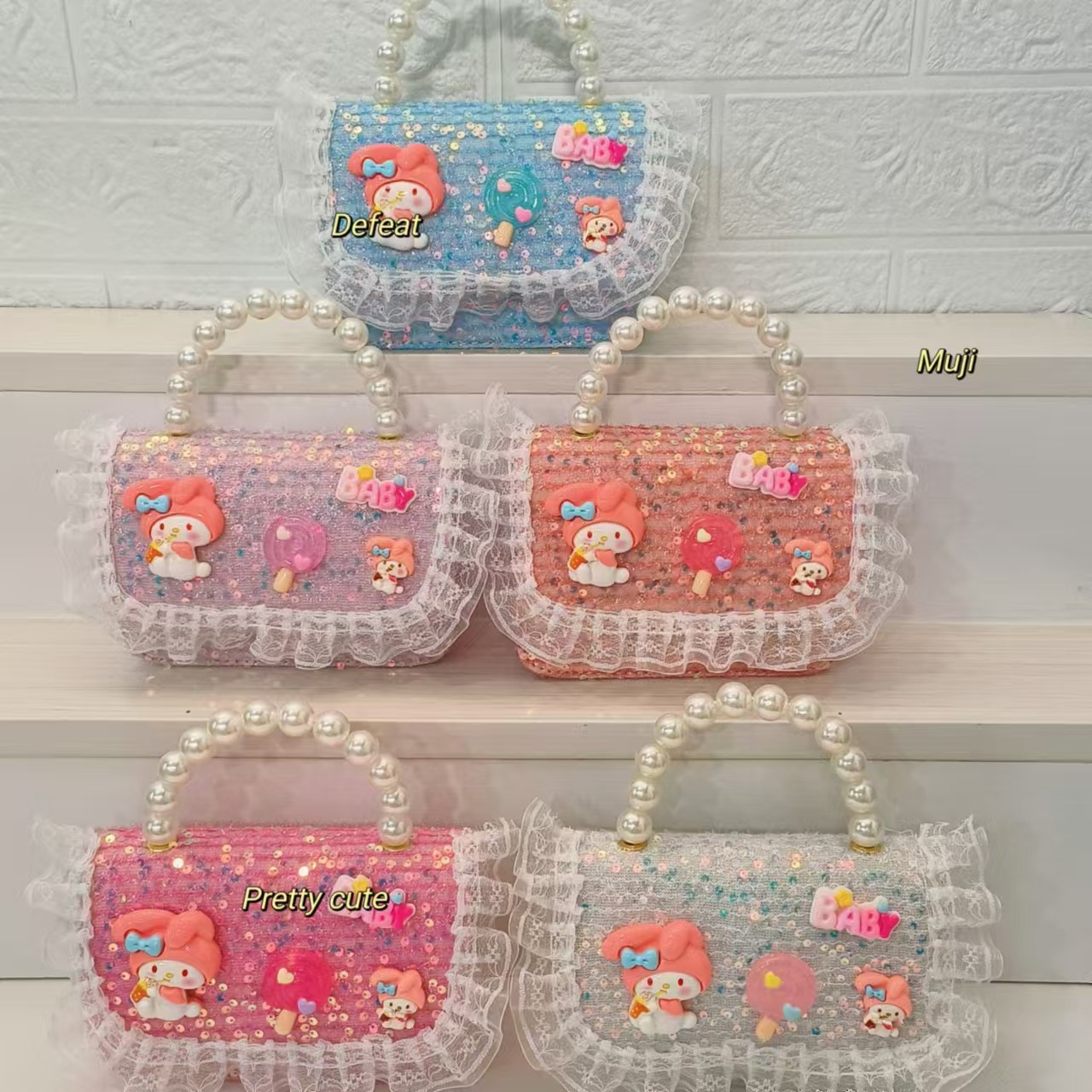 Pearl handbag, Melody cartoon bag, single-shoulder crossbody bag, children's bag, loose change accessory bag, chain bag, small square bag Specification drawing