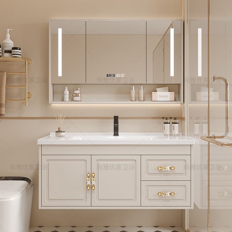 Modern solid wood bathroom cabinet, ceramic integrated basin, bathroom washbasin, countertop integrated washbasin cabinet, combination washbasin full figure