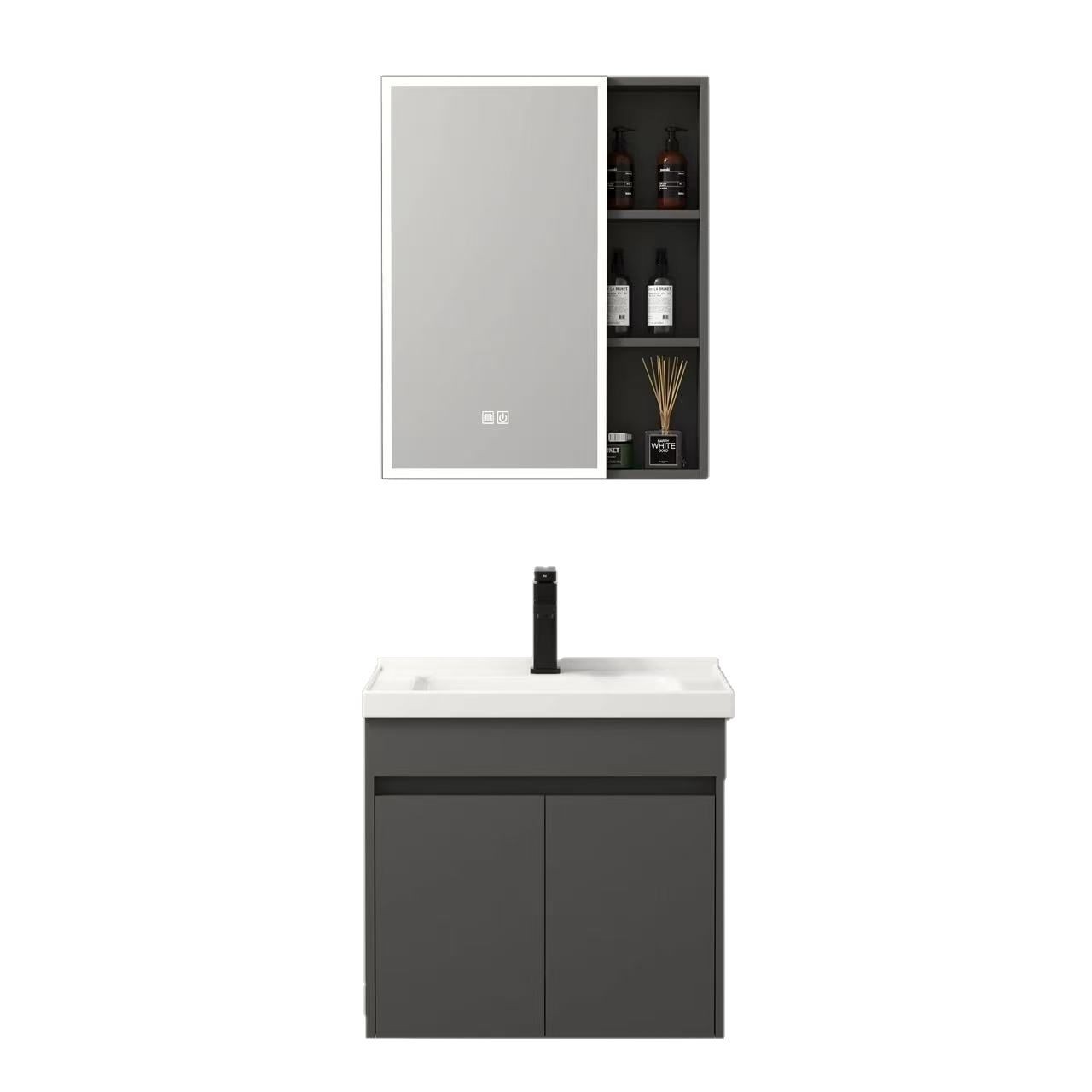 Honeycomb aluminum alloy modern and simple bathroom cabinet set, hand and face washing ceramic integrated basin cabinet, washbasin basin, small-sized apartment Item Picture