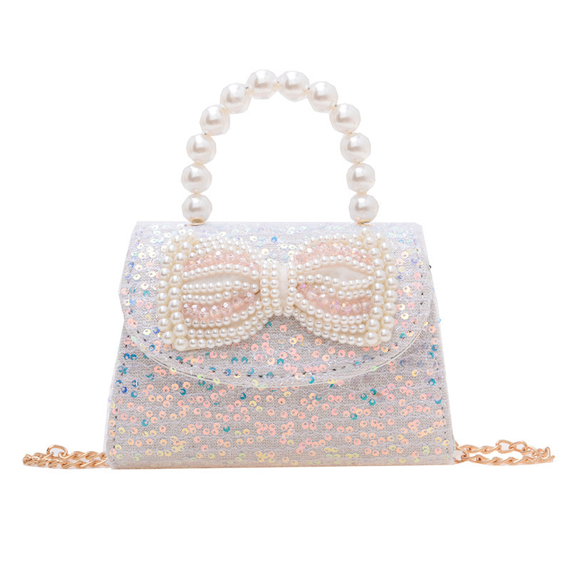 2023 New Chanel-style children's bag, princess-style beaded hand-held coin purse, trendy single-shoulder bag, crossbody chain bag Item Picture