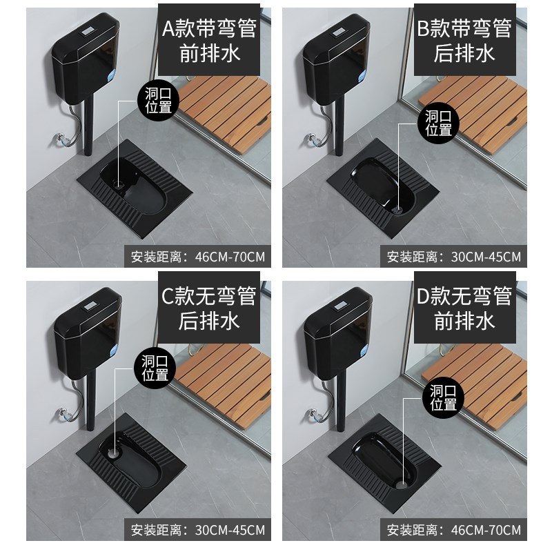 Black household ceramic squat toilet, squat toilet bowl, anti-odor squat toilet, water tank, complete set of toilet squat toilet details Picture