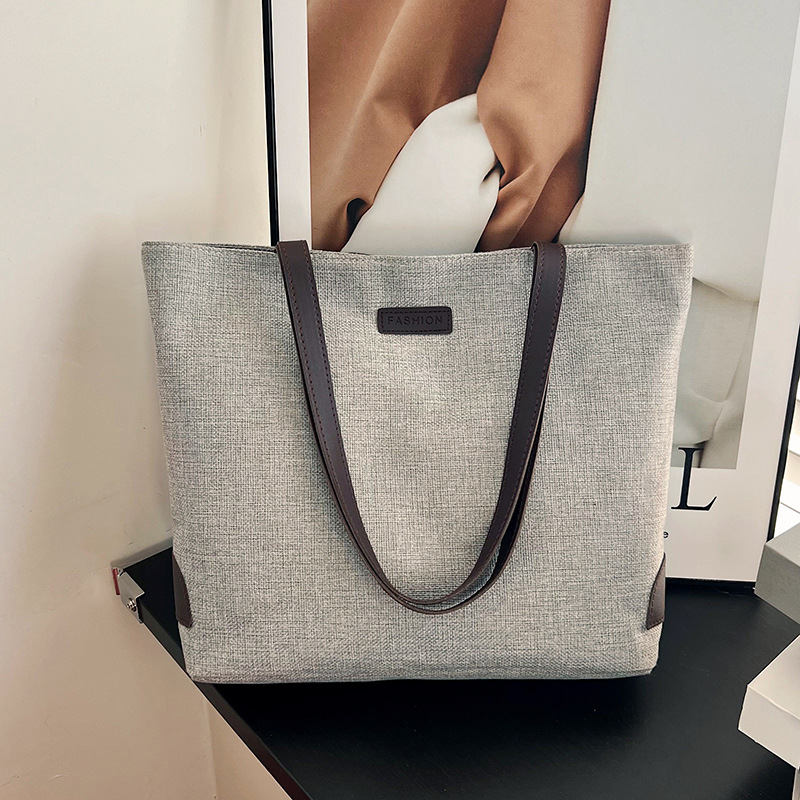 Hot-selling cotton and linen casual tote bags, large-capacity hand-held bucket bags, fashionable and simple solid-color single-shoulder bags, cross-border wholesale details Picture