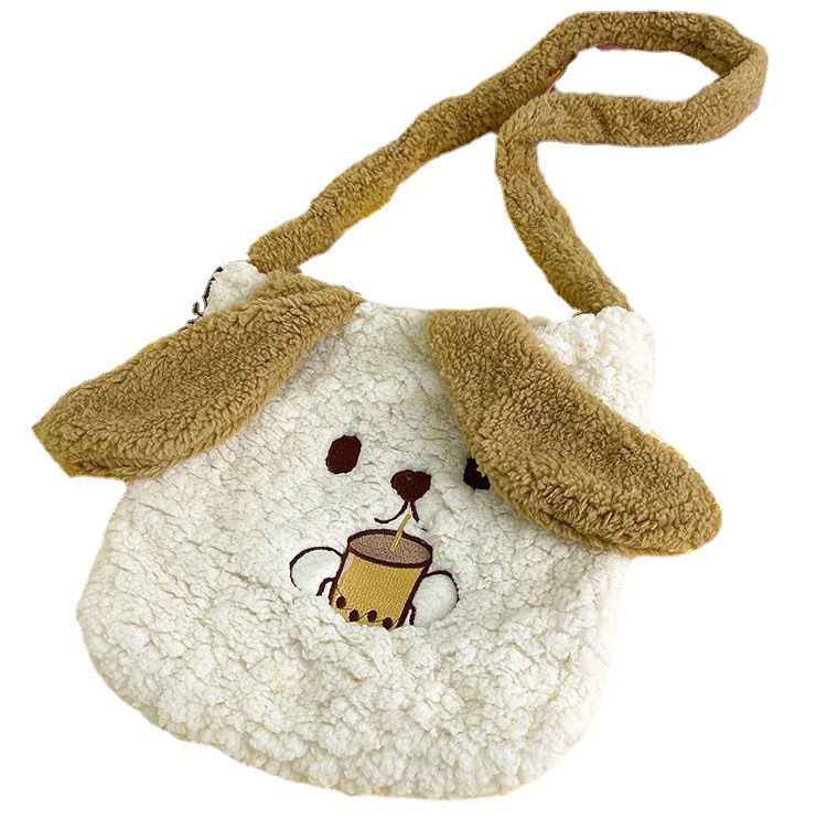 This autumn and winter hand-held bag with big ears, cute animal-embroidered fur, and a simple lambskin large-capacity student backpack Item Picture