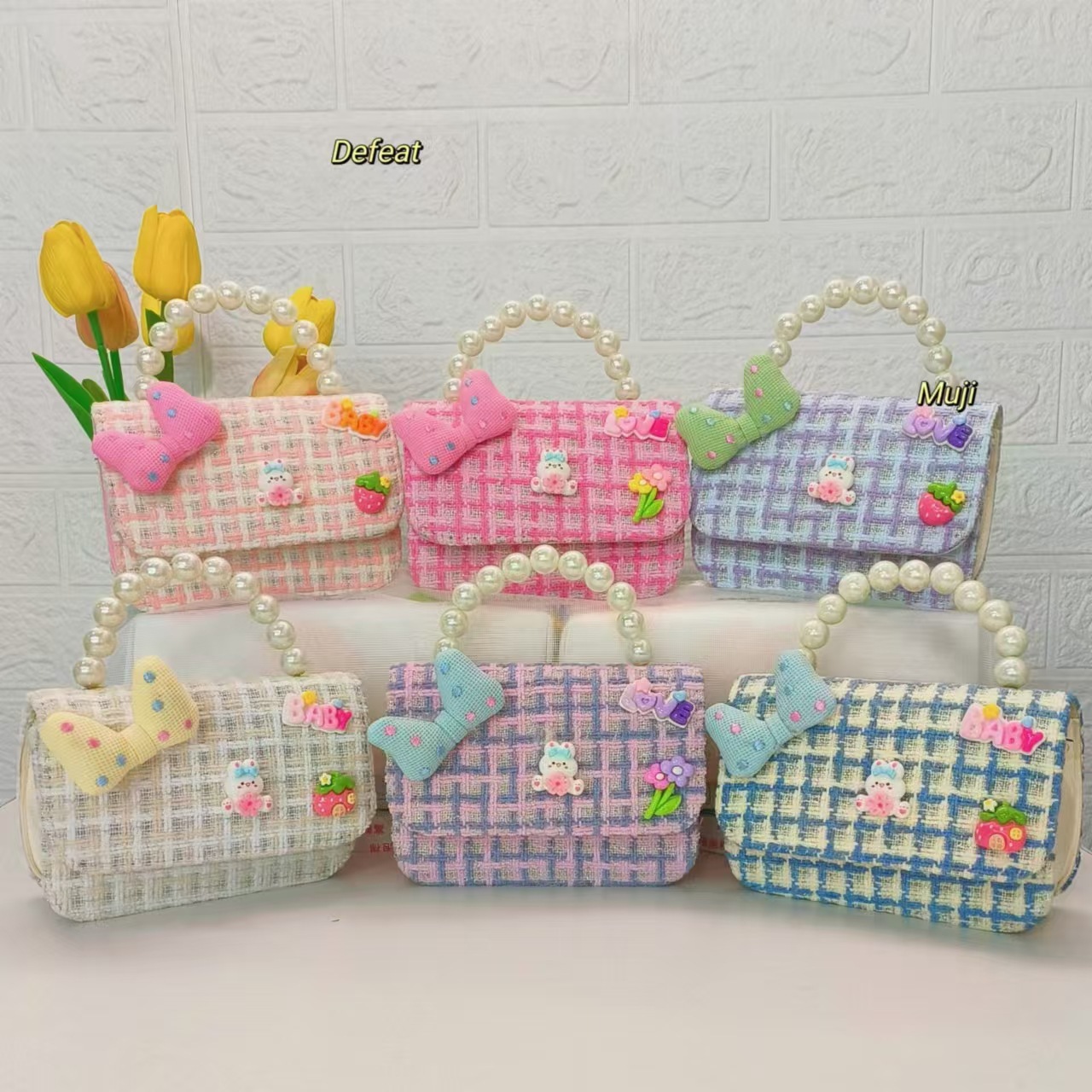 Pearl handbag, bow rabbit children's bag, little girl loose change accessory bag, chain bag, bow small square bag Specification drawing