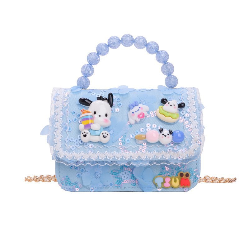 New cartoon princess children's bag, women's pearl hand-held girl single-shoulder bag, fashionable lace trim crossbody bag Item Picture