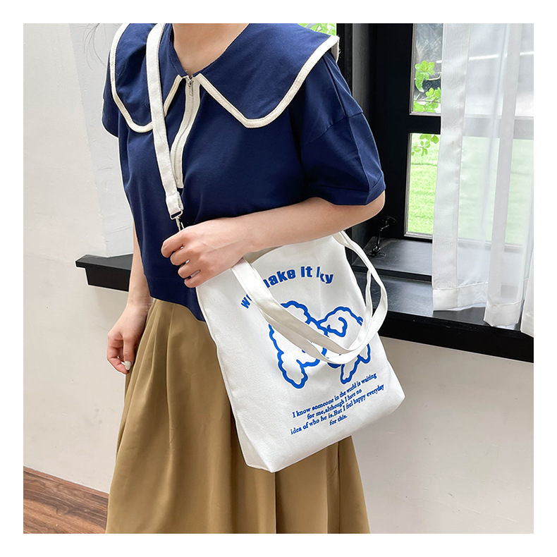 New fashionable and cute canvas bag, simple and large-capacity tote bag, casual and versatile single-shoulder crossbody bag, Douyin consignment details Picture
