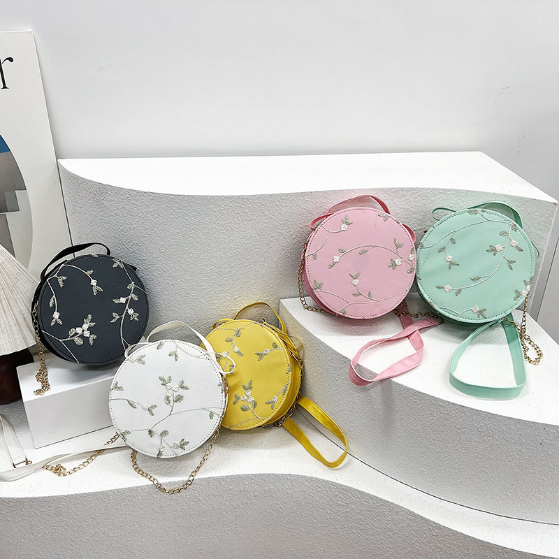 A fresh and elegant Chinese-style lady's small round bag, a new cross-border fashionable and versatile single-shoulder bag, and a Korean-style lace creative crossbody bag Specification drawing