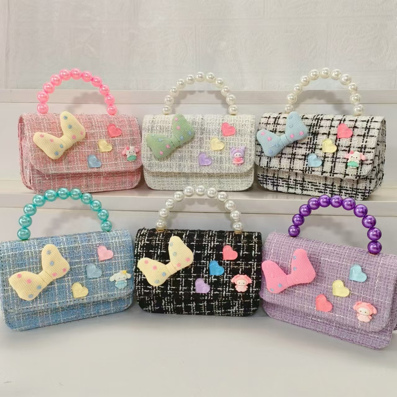 Melody Pearl handbag, princess bag, single-shoulder crossbody loose change accessory, small square bag, chain, girl's lucky money bag full figure