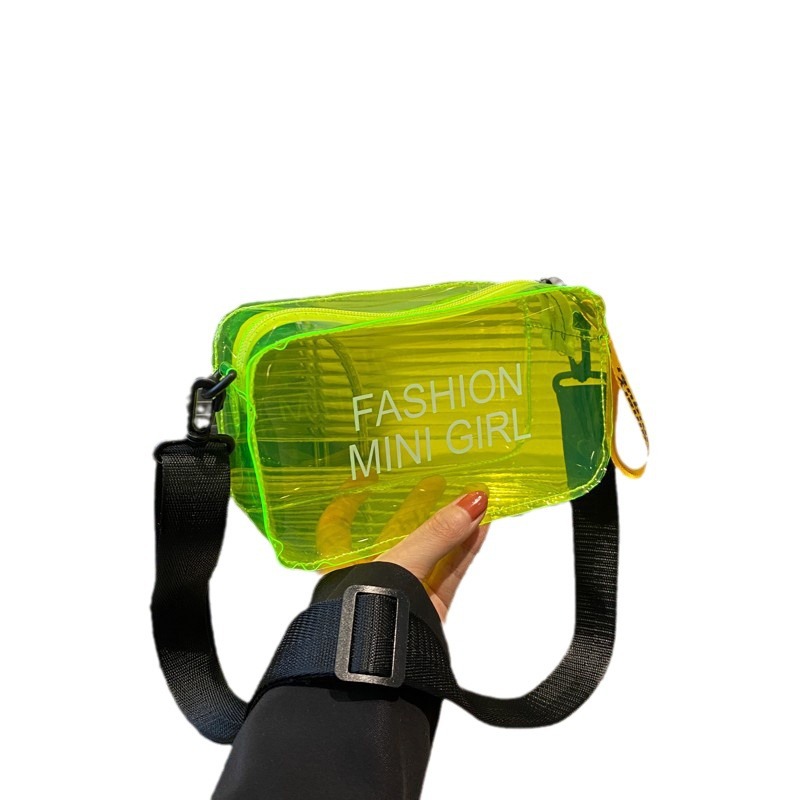 Summer jelly transparent bag for women, new trendy Korean-style small square bag with printed letters, single-shoulder hand-carry, fashionable and simple crossbody bag Item Picture