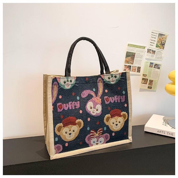 Wholesale of new Korean cartoon large-capacity tote bags and trendy canvas bags in linen fashion for women Specification drawing