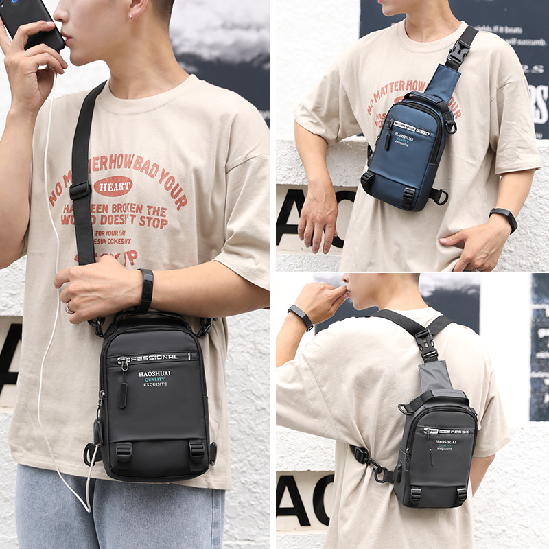Cross-border exclusive new men's chest bag, multi-functional outdoor single-shoulder crossbody bag, Korean version usb chest bag, waterproof backpack details Picture