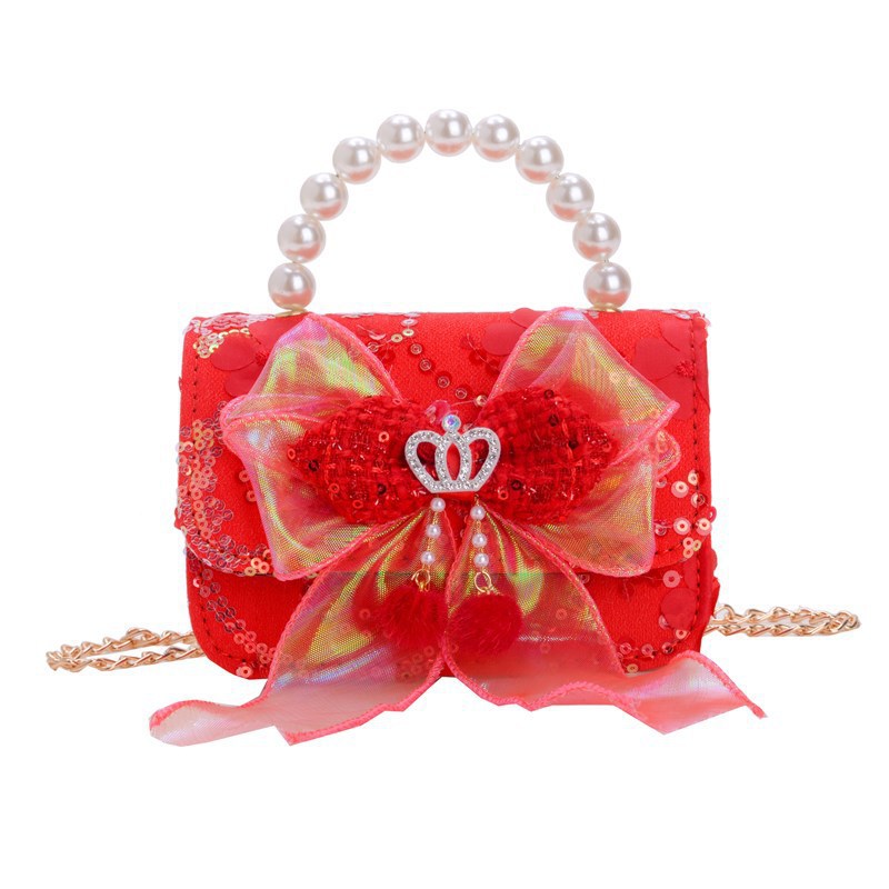 New red New Year's bag for girls, cute bow princess bag, handbag, little girl coin purse and crossbody bag Item Picture