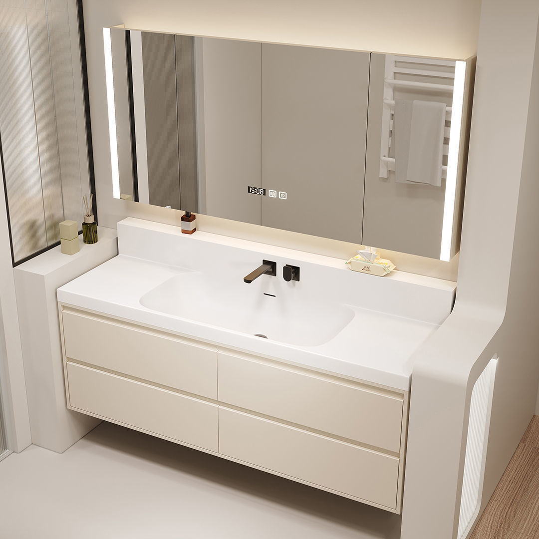 Japanese-style bathroom cabinet combination: 76/86/96/106/116 wall-mounted faucet, seamless rock plate basin, solid wood washbasin full figure