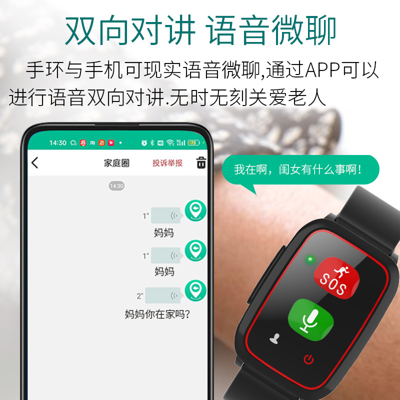 Smart smartwatches for the elderly to prevent them from getting lost, health heart rate monitoring watches for the elderly, and multi-positioning function wristbands Specification drawing