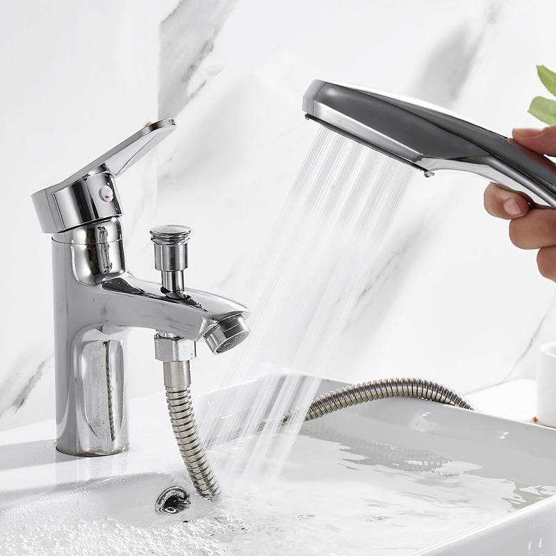 Single-hole basin, brass faucet with shower head, washbasin, basin, cold and hot water dual-purpose bathroom faucet for washing hair details Picture