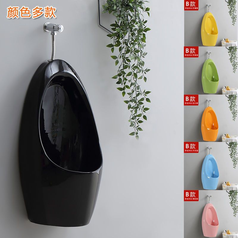 Household adult black urinal, ceramic automatic sensor urinal, floor-standing wall-mounted bathroom, men's toilet details Picture