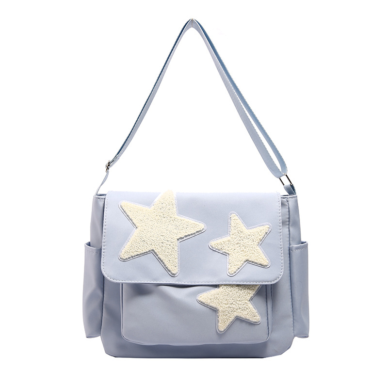 Cross-border wholesale large-capacity five-pointed star canvas single-shoulder bag, cute school style crossbody bag, student commuting bag for classes Item Picture
