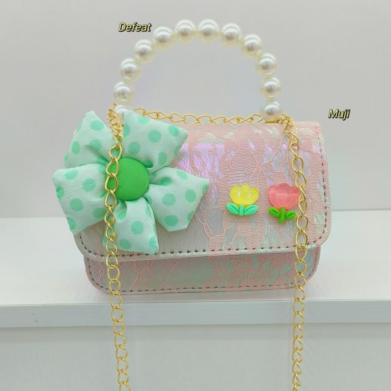 Pearl handbag, single-shoulder crossbody bag, loose change accessory bag, flower princess bag, girl gift, chain bag, small square bag Specification drawing