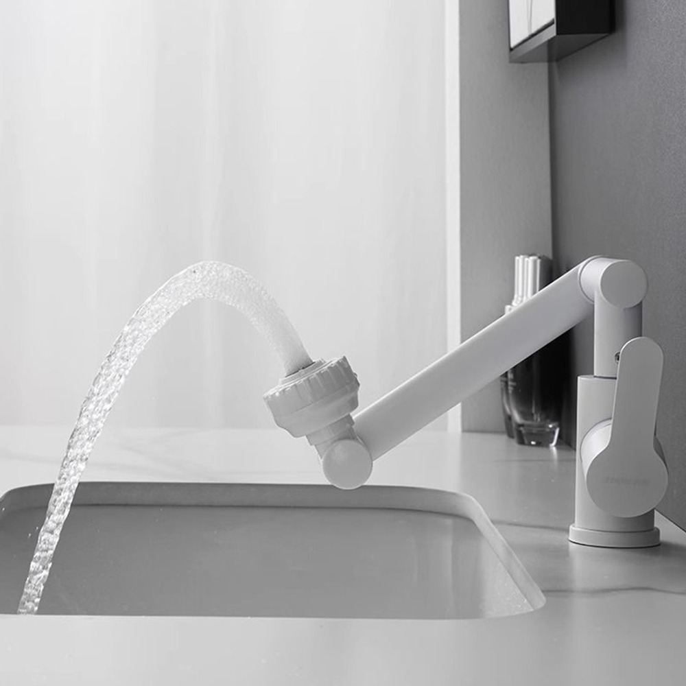 White Maneki Neko faucet, hot and cold dual-purpose rotating household kitchen sink, bathroom washbasin and basin faucet Specification drawing