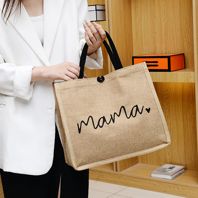 2022 Fashion hand-held linen women's Bag, large-capacity casual single-shoulder bag, Korean-style trendy letter bag, women's one-piece consignment Specification drawing
