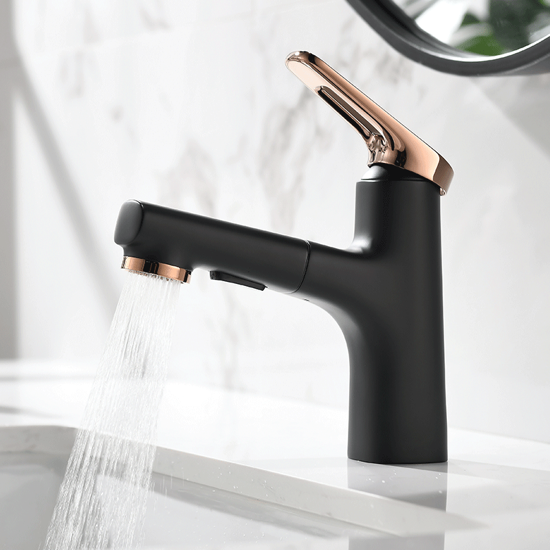 All-copper rose gold pull-out washbasin faucet, bathroom brushed washbasin faucet, pull-out sink faucet details Picture