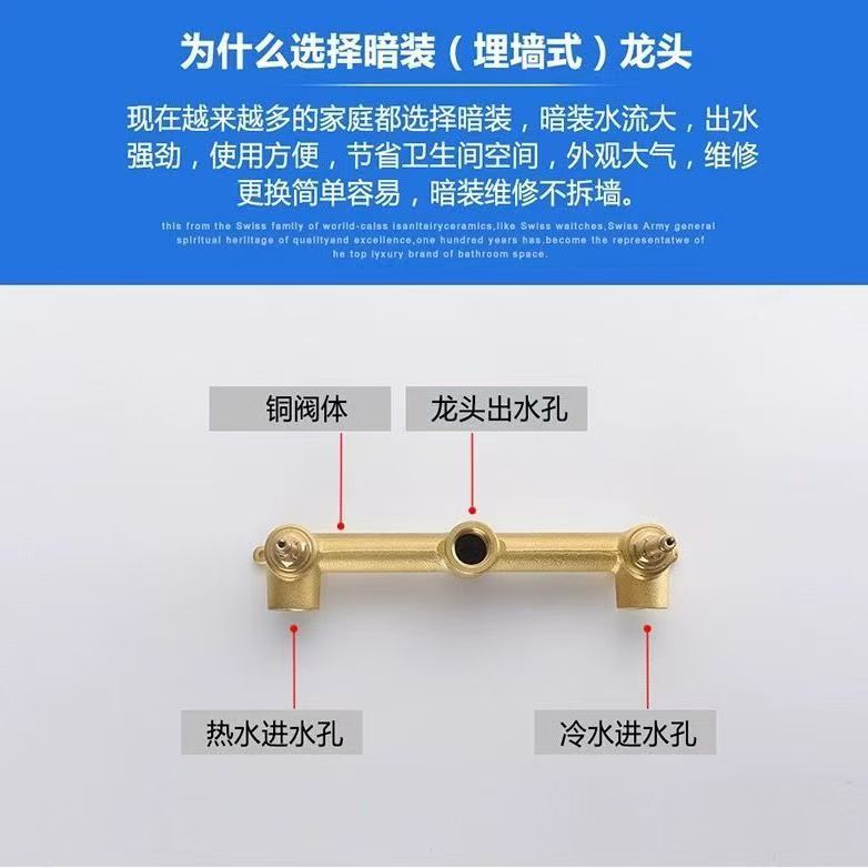 Cross-border all-copper double-handle concealed washbasin, hot and cold water faucet, hotel apartment, homestay, built-in wall-mounted faucet Specification drawing