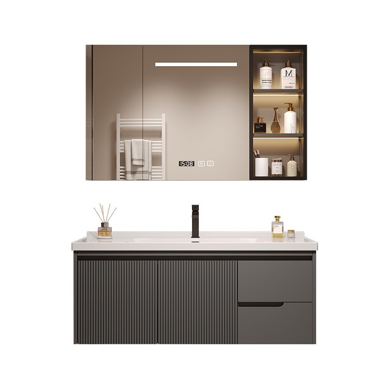 High-end oak bathroom cabinet, ceramic integrated basin, direct sales from hotel source manufacturer, light luxury and intelligent Item Picture