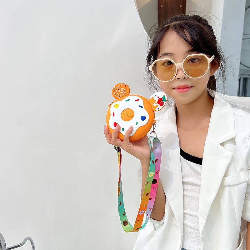 Children's bags: Cute princess crossbody bag for girls, stylish and fashionable single-shoulder bag, unique doughnut, silicone bags for boys and girls Specification drawing