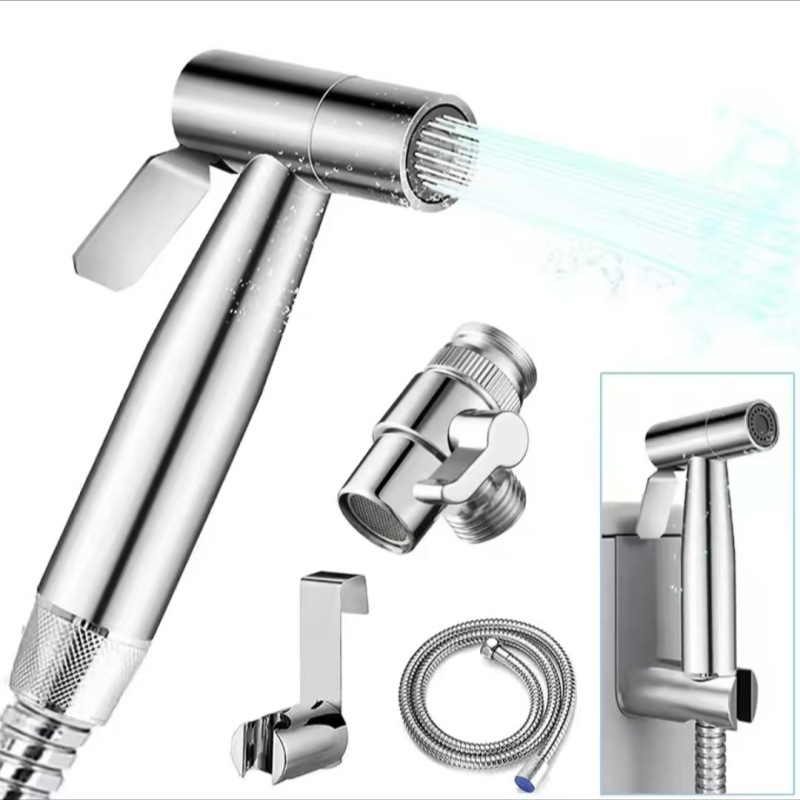New bathroom toilet companion, stainless steel spray gun set, powerful pressure-increasing, universal bathroom flushing device full figure