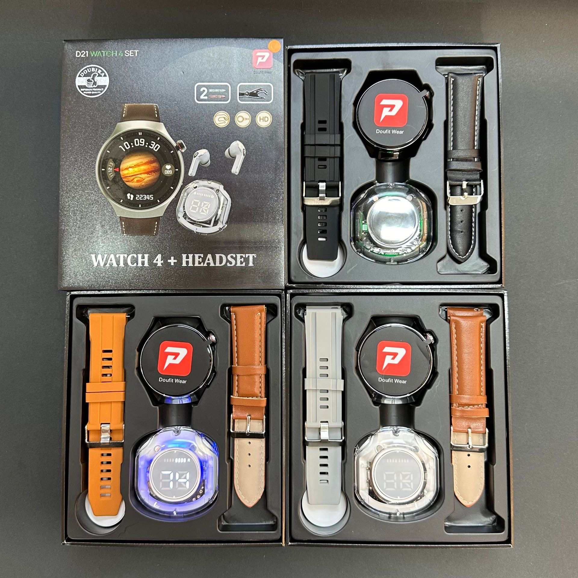 The new D21 watch4 SET round screen smartwatch set features high-definition wireless charging, steel leather, multiple straps, and 7+1 hands full figure