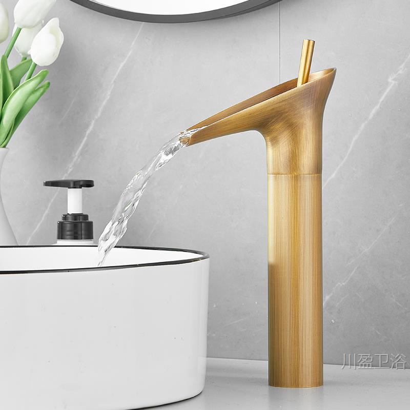 All-copper single-cooling outdoor anti-freezing crack outdoor stone basin marble washbasin countertop basin cold and hot antique faucet Specification drawing