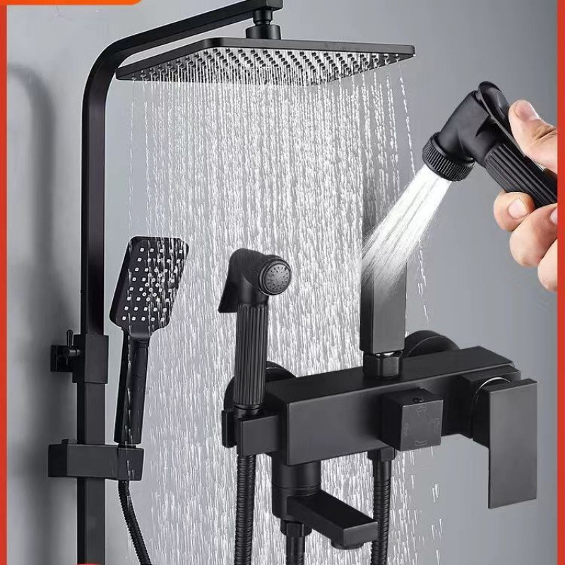 Foreign trade black shower head set, constant-temperature black household bathroom shower head, bathroom rain shower pressurized shower head full figure