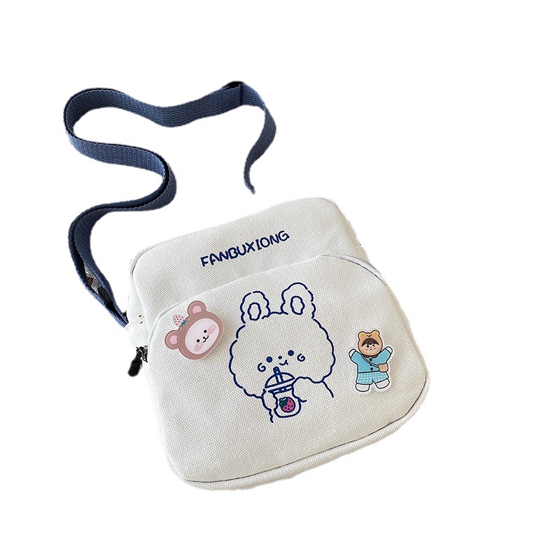 2024 New style Bear and rabbit single-shoulder crossbody mobile phone pocket change Little girl canvas bag, cute baby girl Item Picture