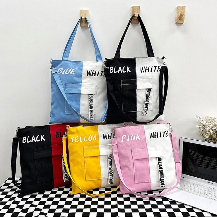 Fashionable and simple single-shoulder bag 2024 Summer new casual and versatile canvas single-shoulder bag, student large-capacity canvas bag full figure