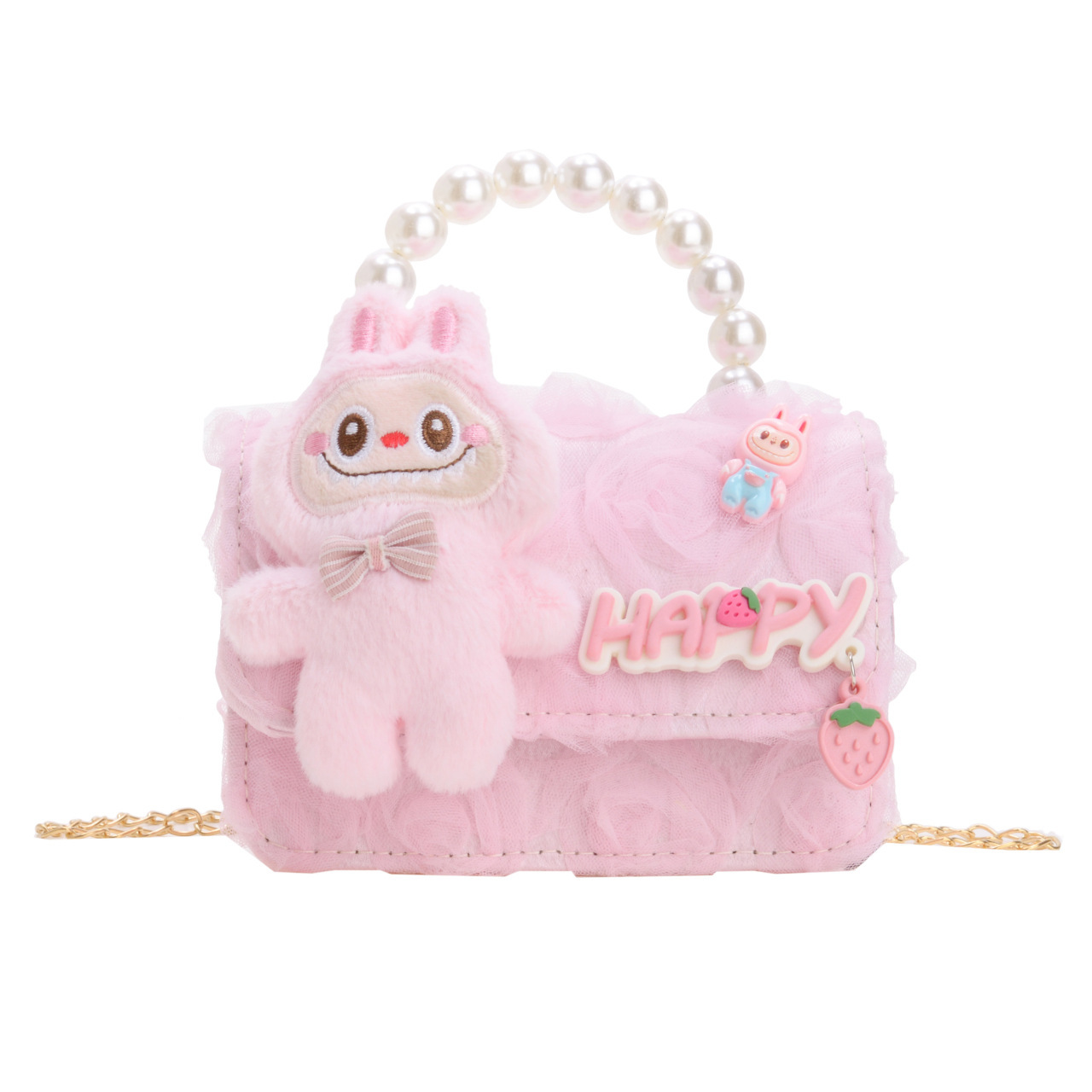 Sweet princess single-shoulder bag, Stylish pearl hand-held girl crossbody bag 2025, Mini children's bow chain bag Item Picture