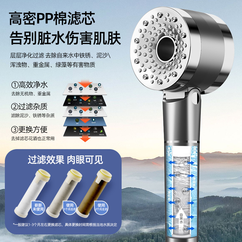 Shower head, double-sided pressurized shower head, water heater, bathroom, hand-held shower head, single head Application Scenario